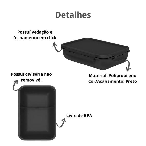 Imagem de Marmita Hermética Retangular Preto Plástico Vedação Ou