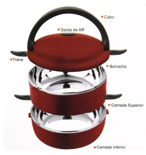 Imagem de Marmita Marmiteiro Dupla De Aço Inox Termica Colorida 1,5 L Com Travas