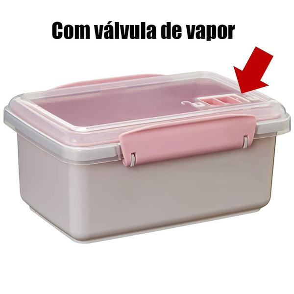 Imagem de Marmita Microondas Retangular Pote Vasinha Pequena Com Travas Válvula Fit Divisória Para Salada