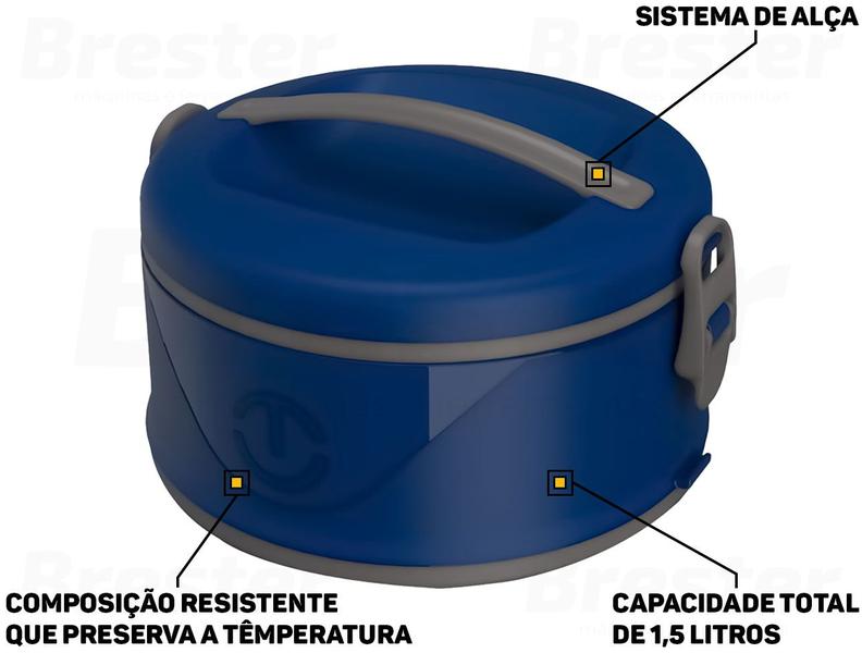 Imagem de Marmita Organizador Térmico De Plástico Milão Sem Divisória Com Alça 1,5 Litros Unitermi