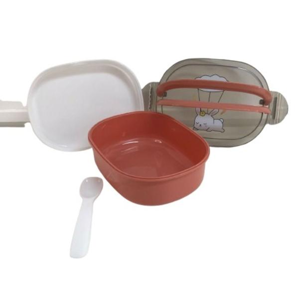Marmita Plástica Oval com Alça, Bandeja e Colher Infantil - Filó Modas Imagem de Marmita Plástica Oval com Alça, Bandeja e Colher Infantil