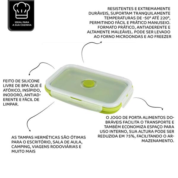 Imagem de Marmita Porta Alimentos Silicone Microondas e freezer Retrátil 350ml Verde Mimo Style