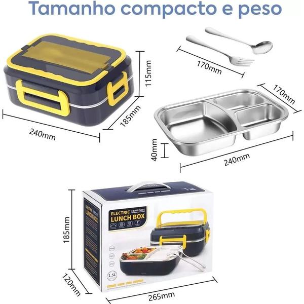 Imagem de Marmita Portátil Elétrica Térmica Automática Carro Lancheira 40w 3 Pratos Tomada Lunch Box Br