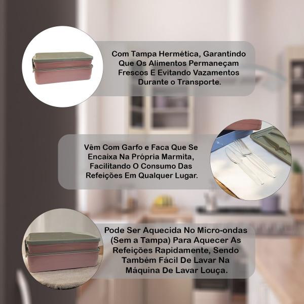 Imagem de Marmita Pratica com Talher e Divisória Lancheira Fit Refeição Lancheira