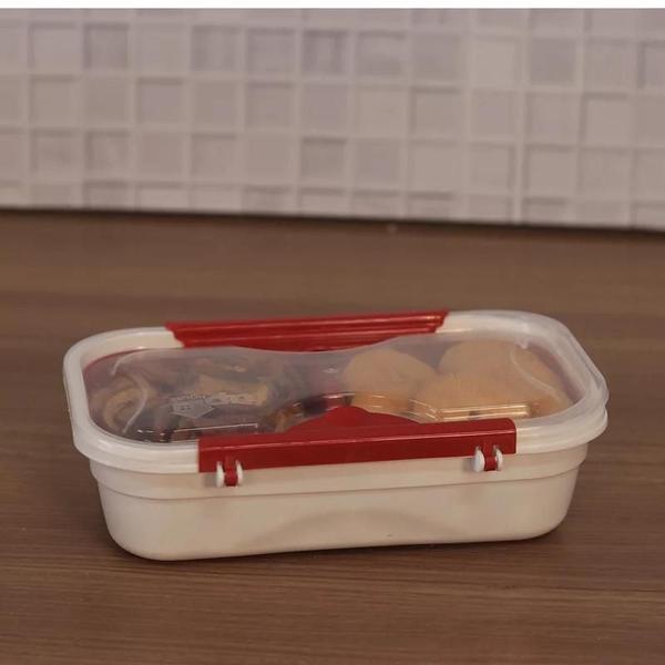 Marmita Retangular Com Travas E Bandeja 400ml Uninjet Imagem de Marmita Retangular Com Travas E Bandeja 400ml Uninjet