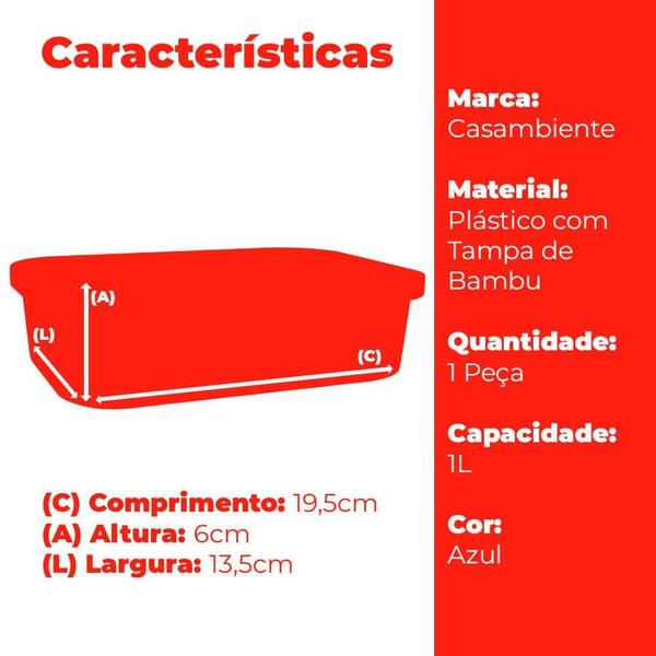 Imagem de Marmita Tampa Bambu E Elástico ul 1L- Casambiente