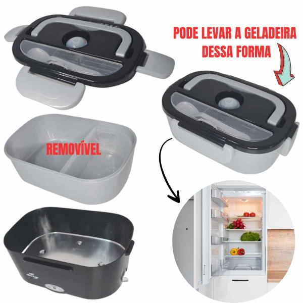 Imagem de Marmita Térmica Elétrica 110V e 220V Bivolt aquecedora de alimentos Fitness verduras Legumes portátil com divisória 1,5 Litros Com Selo INMETRO