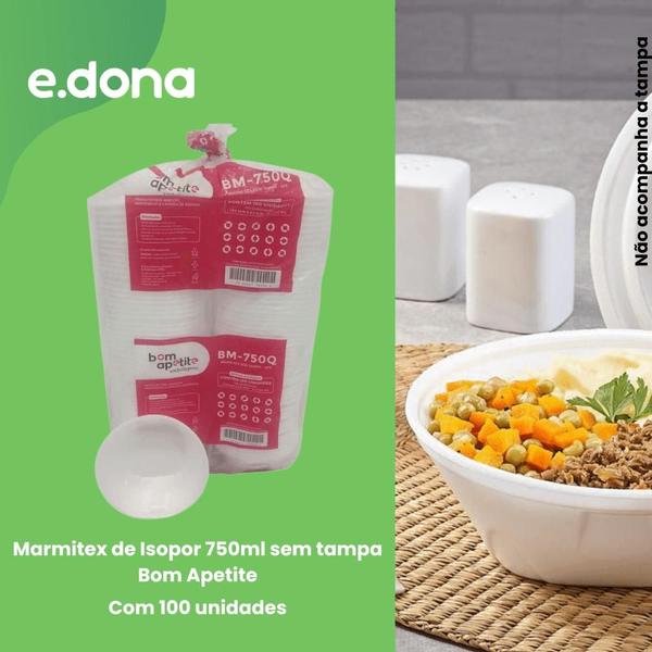 Imagem de Marmitex de Isopor 750ml sem tampa Bom Apetite com 100 unidades - BM102 - Prático e Econômico para Refeições em Grandes Quantidades