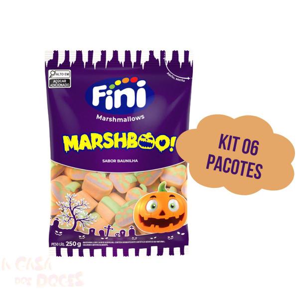 Imagem de Marshmallow Fini Marshboo Abóbora Halloween Kit 6 Pacotes 250g