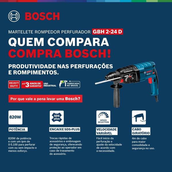 Imagem de Martelete Perfurador SDS-PLUS 800W 2,7KG GBH 2-24D 112A0 Perfurador/Rompedor BOSCH