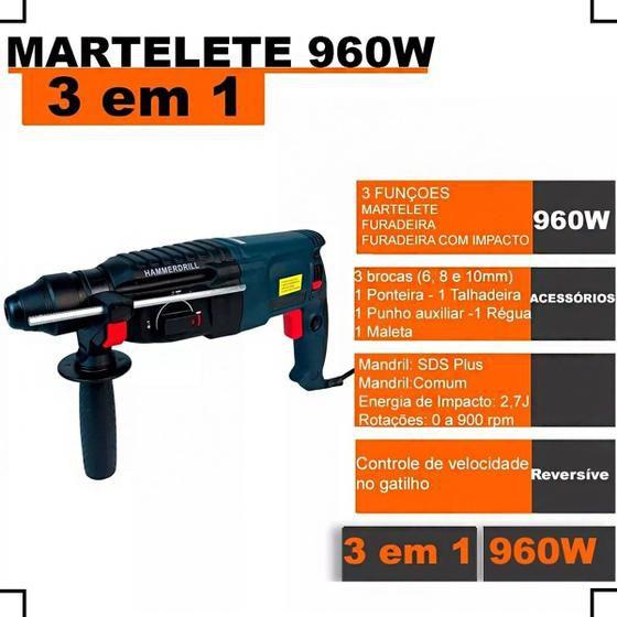 Imagem de Martelete Rompedor 960w Função Furadeira Impacto Reversível 110v