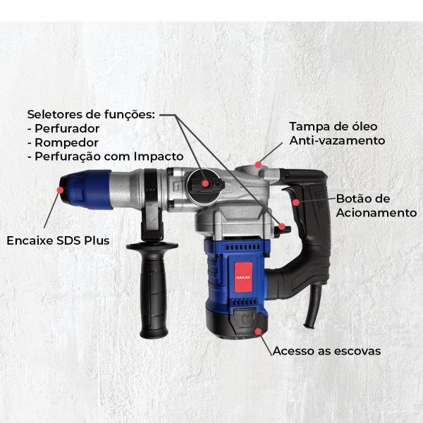 Imagem de Martelete Rompedor Perfurador 1.100W 5Kg Sds Plus - 110V