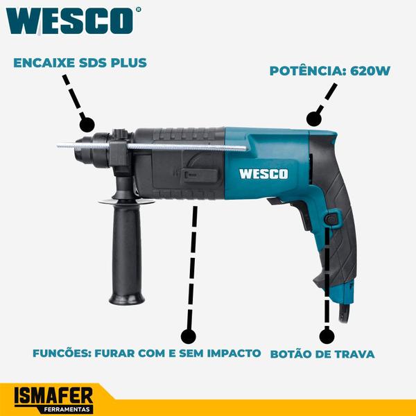 Imagem de Martelete Rotativo Perfurador Sds Plus 620w Wesco C/ Bolsa