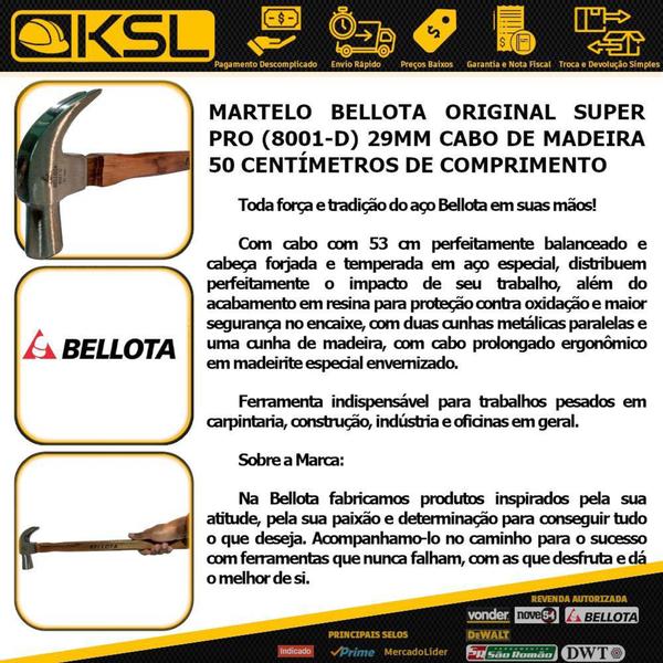 Imagem de Martelo Bellota Carpinteiro Cabo Madeirite Super Pro 29MM