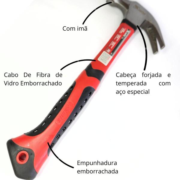 Imagem de Martelo Unha 29mm Cabo de Fibra Emborrachado Magnético MTX