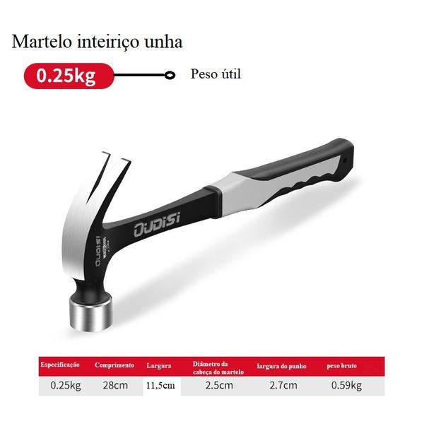 Imagem de Martelo Unha Cabeça 25mm Emborrachado Alto Carbono 250g