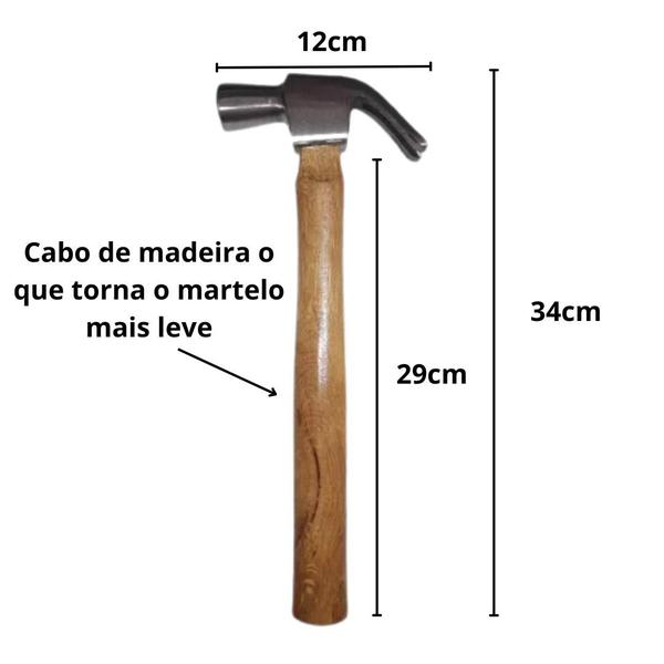 Imagem de Martelo Unha Carpinteiro 34cm cabo de madeira leve polido