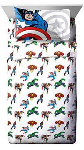 Imagem de Marvel Avengers Comic Cool 7 Piece Full Bed Set - Inclui Edredom e Conjunto de Lençóis - Roupa de cama Capitão América, Homem-Aranha, Homem de Ferro, Hulk e Thor - Super Soft (Produto Oficial da Marvel)