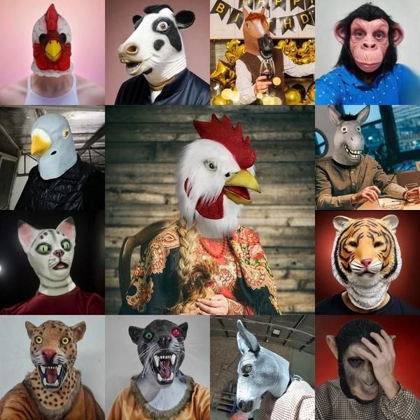 Imagem de Máscara de Cabeça de Animal para Halloween - Unicórnio, Cavalo, Águia, Pomba e Pássaro