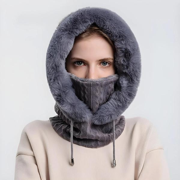 Imagem de Máscara de Inverno Feminina com Capuz - Conjunto de Boné e Balaclava de Pele de Caxemira