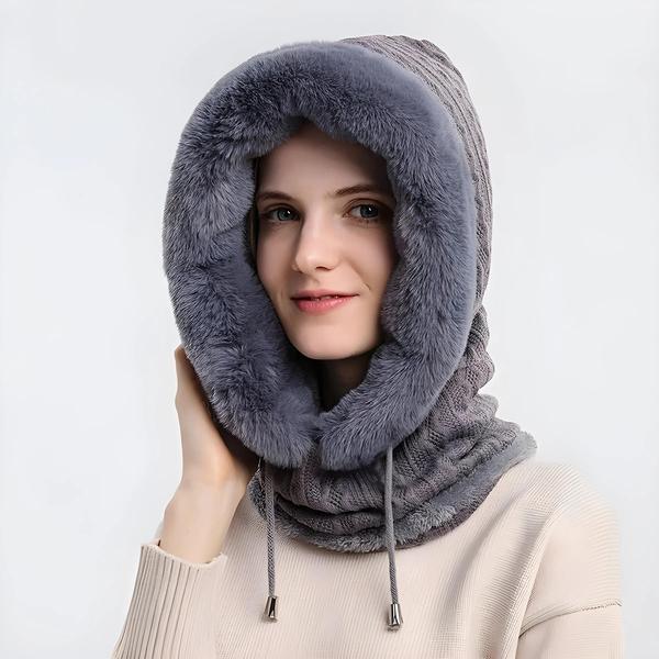 Imagem de Máscara de Inverno Feminina com Capuz - Conjunto de Boné e Balaclava de Pele de Caxemira