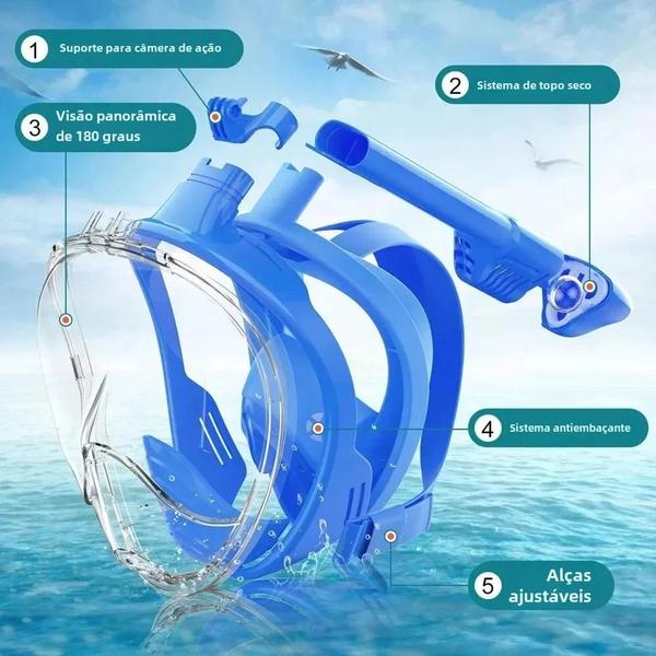 Imagem de Máscara de Mergulho com Snorkel para Crianças e Adultos - Antiembaçante