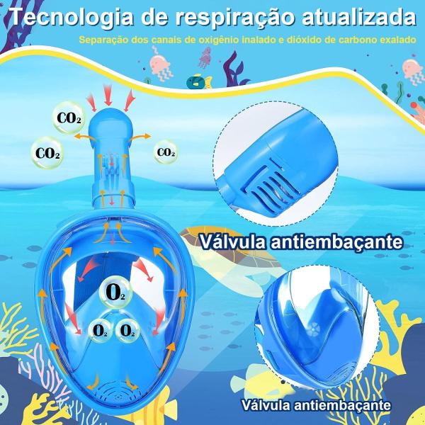 Imagem de Máscara de Mergulho Infantil Snorkel Full Face Antiembaçante Suporte Câmera Acessórios Natação Praia Mar Piscina