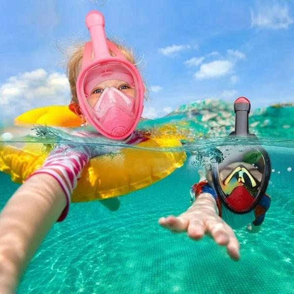 Imagem de Máscara de Mergulho Infantil Snorkel Full Face Antiembaçante Suporte Câmera Acessórios Natação Praia Mar Piscina