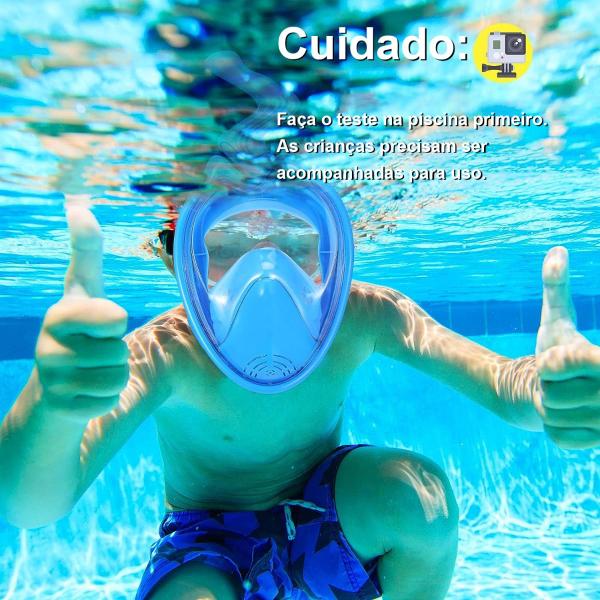 Imagem de Máscara de Mergulho Infantil Snorkel Full Face Antiembaçante Suporte Câmera Acessórios Natação Praia Mar Piscina