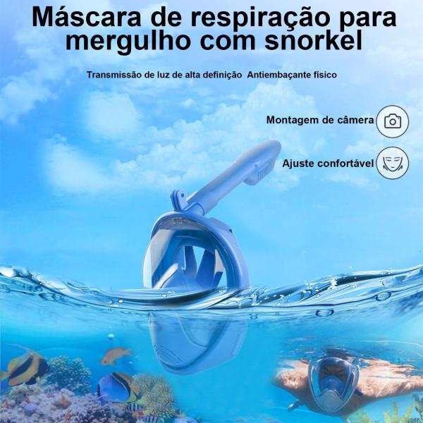 Imagem de Máscara de Mergulho Infantil Snorkel Full Face Antiembaçante Suporte Câmera Acessórios Natação Praia Mar Piscina