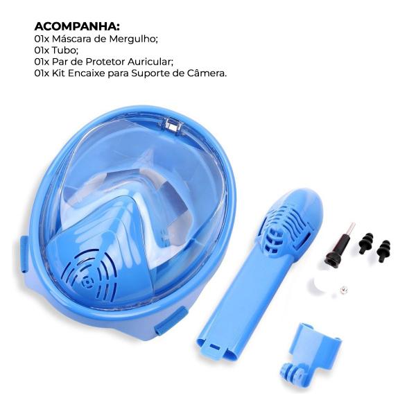 Imagem de Máscara de Mergulho Infantil Snorkel Full Face Antiembaçante Suporte Câmera Acessórios Natação Praia Mar Piscina