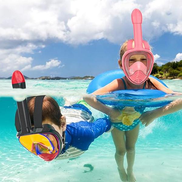 Imagem de Máscara de Mergulho Infantil Snorkel Full Face Antiembaçante Suporte Câmera Acessórios Natação Praia Mar Piscina