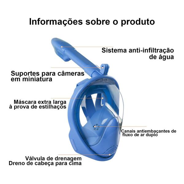 Imagem de Máscara de Mergulho Infantil Snorkel Full Face Antiembaçante Suporte Câmera Acessórios Natação Praia Mar Piscina