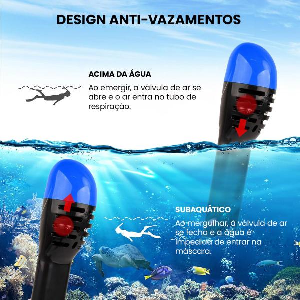 Imagem de Máscara de Mergulho Snorkel Respirador Com Válvula à Prova D'água Óculos Antiembaçante Regulável