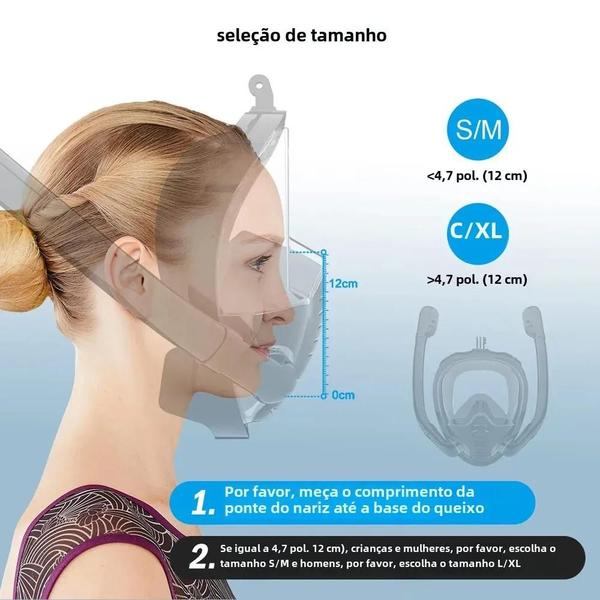 Imagem de Máscara de Snorkel Facial Completa 180° - Óculos de Silicone para Mergulho