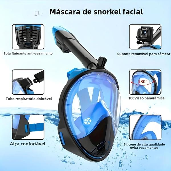 Imagem de Máscara De Snorkel Facial Completa Para Jovens Adultos Com Visão Ampla Antiembaçante E