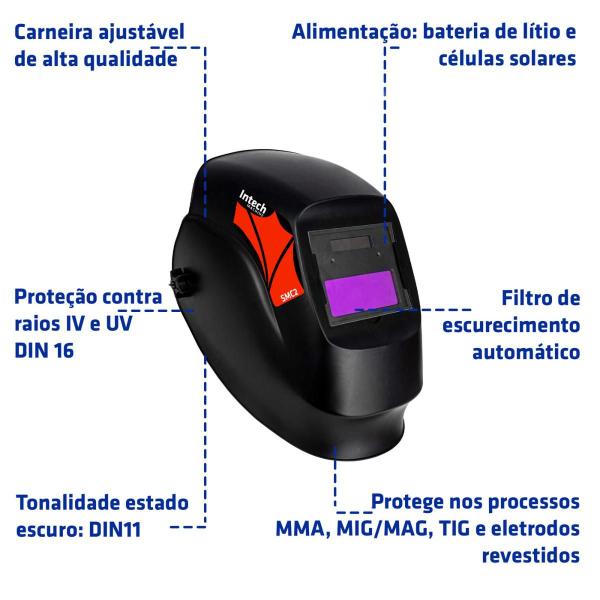 Imagem de Máscara De Solda Automática Com Regulagem Auto Escurecimento Para Soldador Mig Tig SMC2 Intech Machine