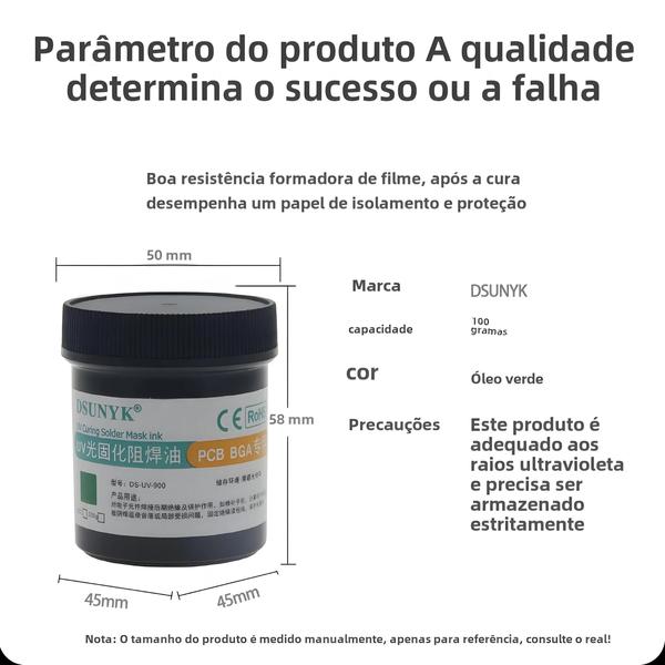 Máscara de Solda Fotossensível UV DSUNYK - Tinta 100g para BGA, PCB e Fluxo de Óleo Imagem de Máscara de Solda Fotossensível UV DSUNYK - Tinta 100g para BGA, PCB e Fluxo de Óleo