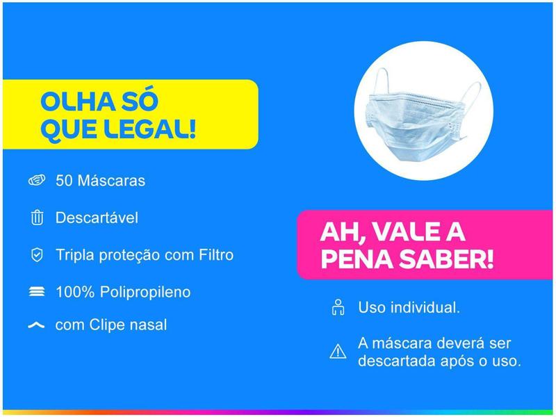 Imagem de Máscara Descartável Tripla Camada com Elástico - Multilaser HC400 Branca 50 Unidades