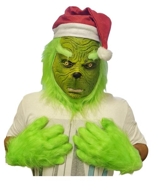 Imagem de Máscara Grinch Verde Monstro Noel Com Luvas Fantasia Natal