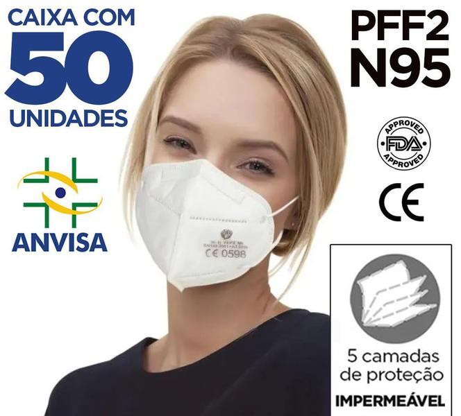 Imagem de Máscara KN95 / PFF2 / N95 adulto branca - 50 unidades