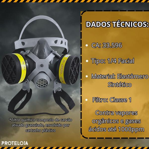 Imagem de Mascara Respirador Facial Pintura Filtro Ácidos Quimica Gases Ácidos Filtros 1/4 Pó Vapores 