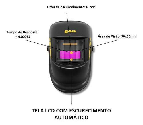 Máscara Solda Escurecimento Automático Profissional Soldador Cor Preto Liso GEN Imagem de Máscara Solda Escurecimento Automático Profissional Soldador Cor Preto Liso GEN