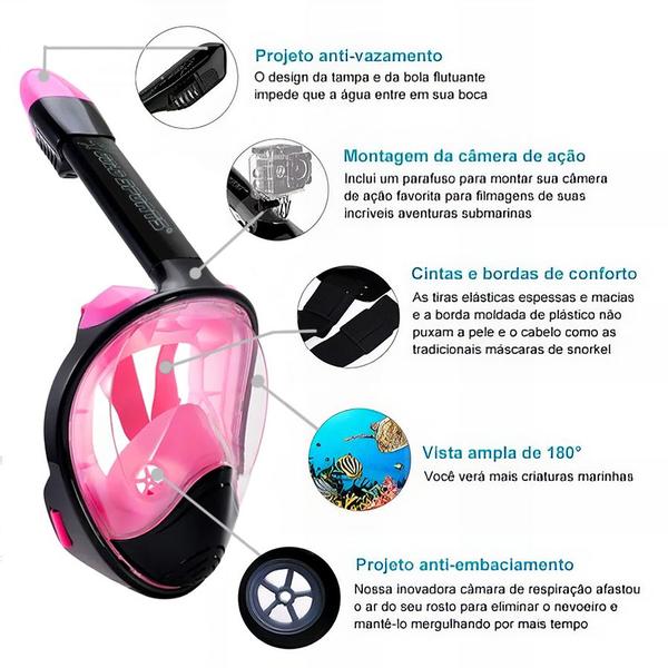 Imagem de Mascara Subaquática de de Mergulho Gold Sports Full Face Com Snorkel