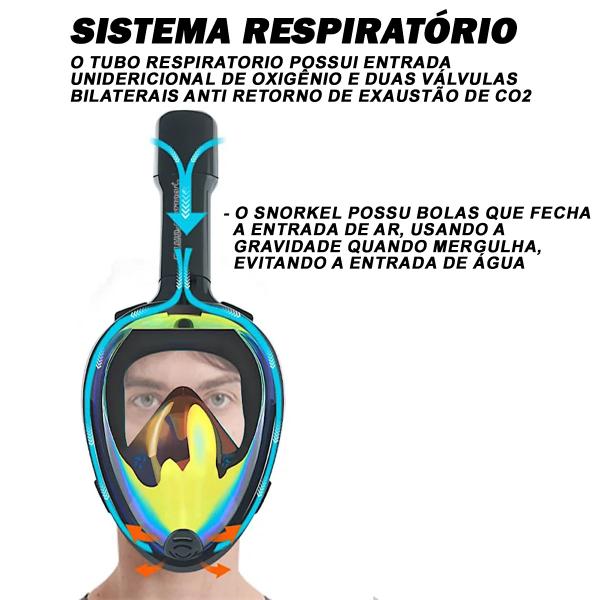 Imagem de Mascara Subaquática de de Mergulho Gold Sports Pro Polarizada Full Face Com Snorkel