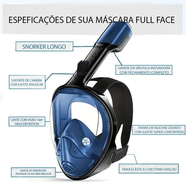 Imagem de Mascara Subaquática de de Mergulho Gold Sports Racer Full Face Com Snorkel