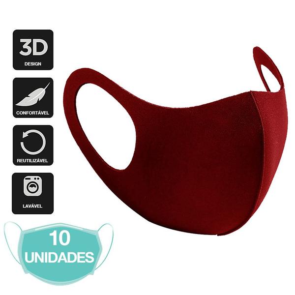 Imagem de Máscaras Não Descartáveis de Neoprene Bordô Unissex 10 un