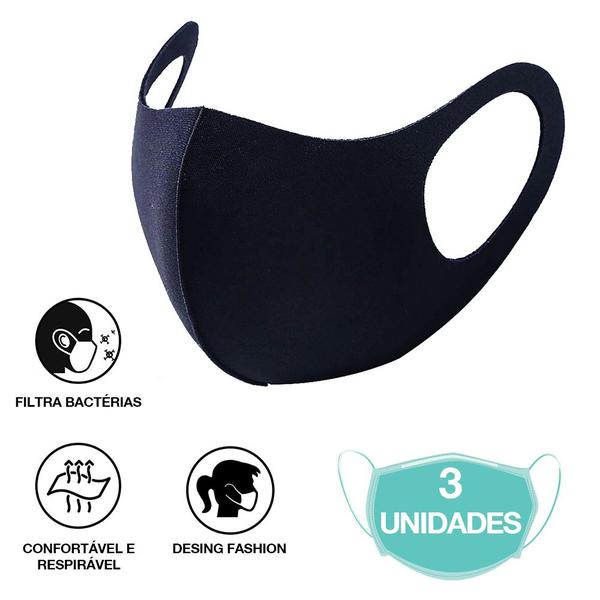 Imagem de Máscaras Não Descartáveis Neoprene Azul Marinho Unissex 3un