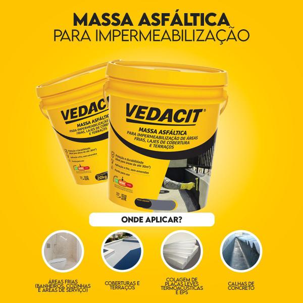 Imagem de Massa Asfáltica p/ Impermeabilização 20Kg Vedacit  cimento, laje, banheiros, calhas