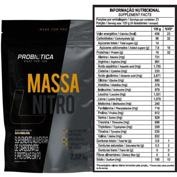 Imagem de Massa nitro refil 2,52kg+mix pro creatine 300g-probiotica